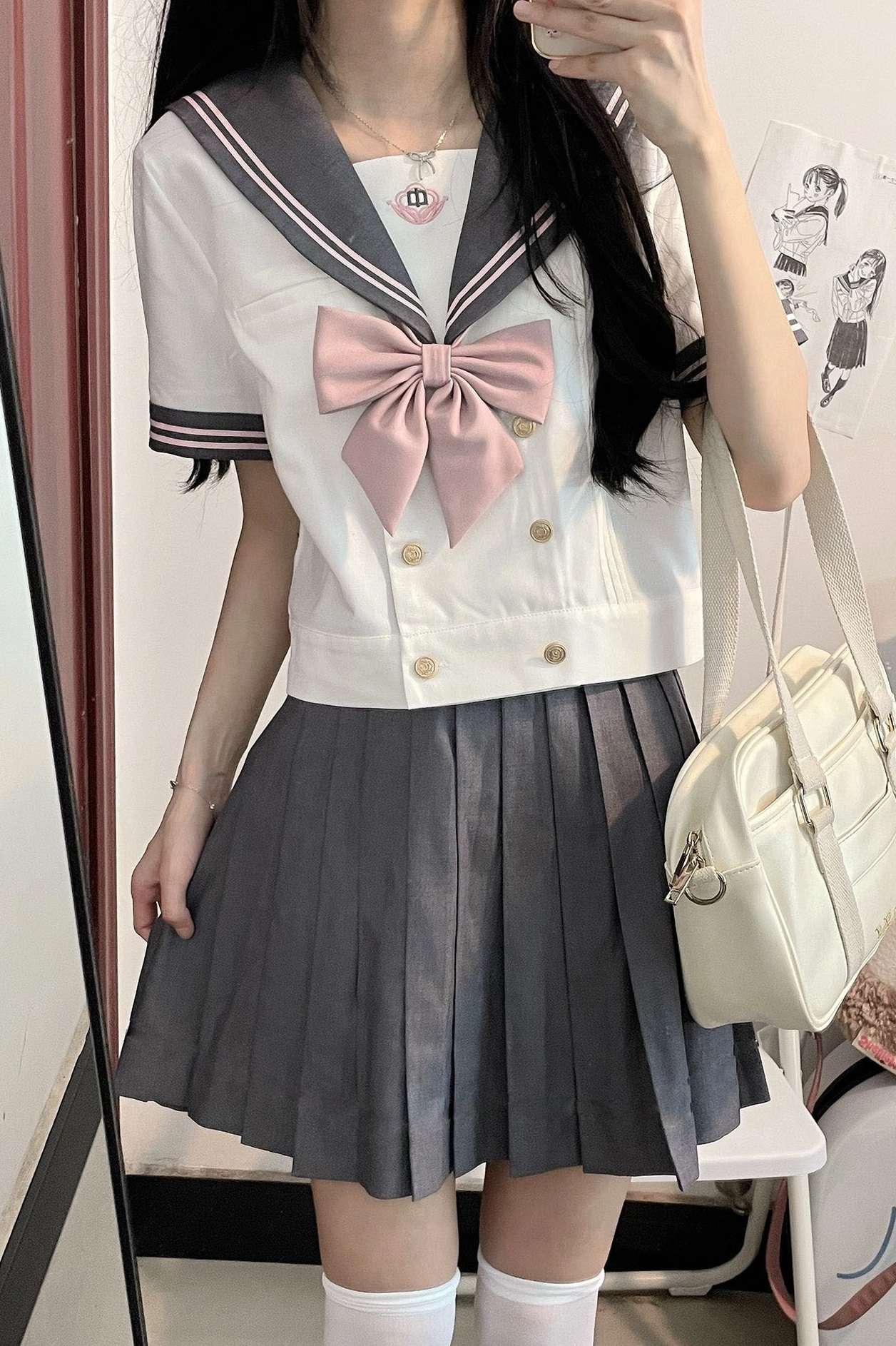 セーラー服 大きなリボン付き 上下セット