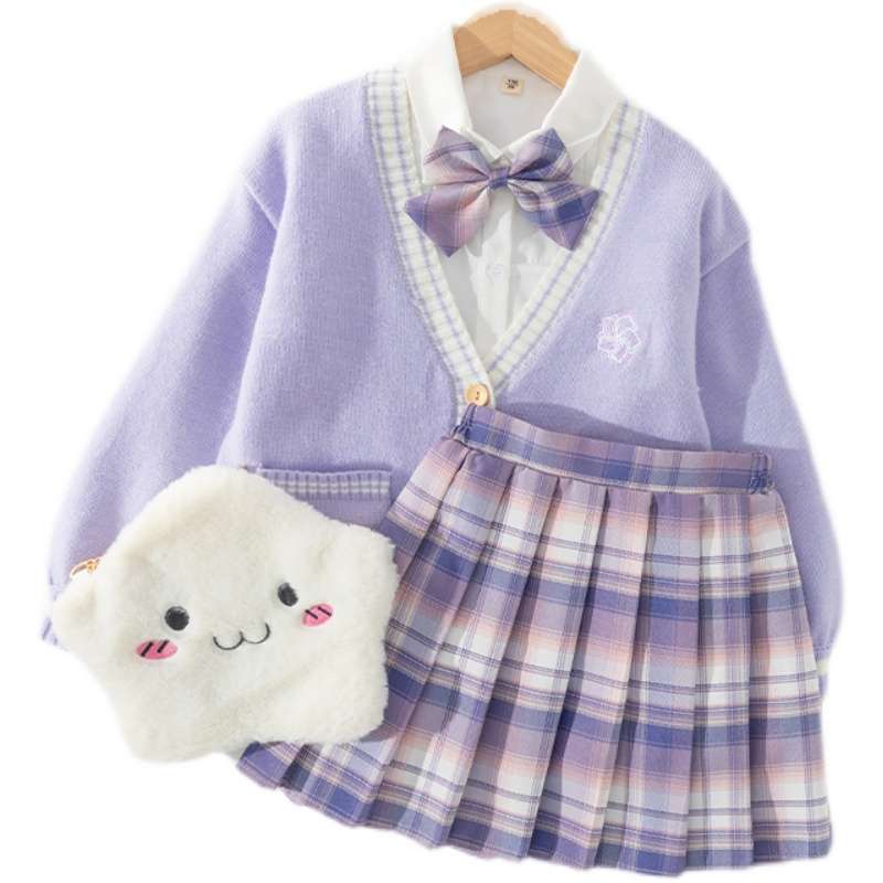 セーラー服 優しげ雰囲気の学生風セーター&プリーツスカートセット