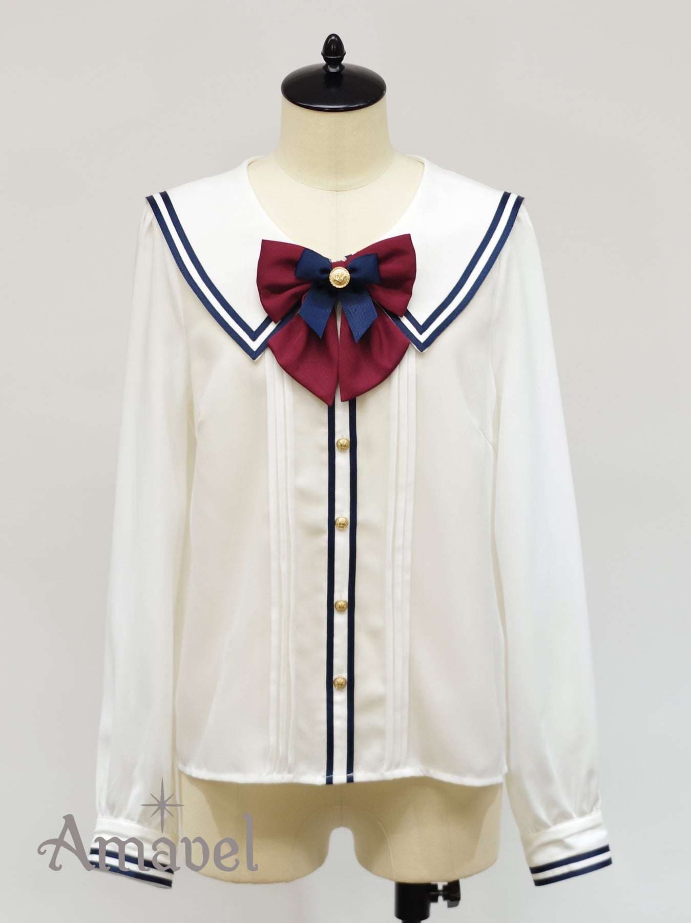 セーラー服 セーラー風リボンブラウス ネイビー&ワインレッド