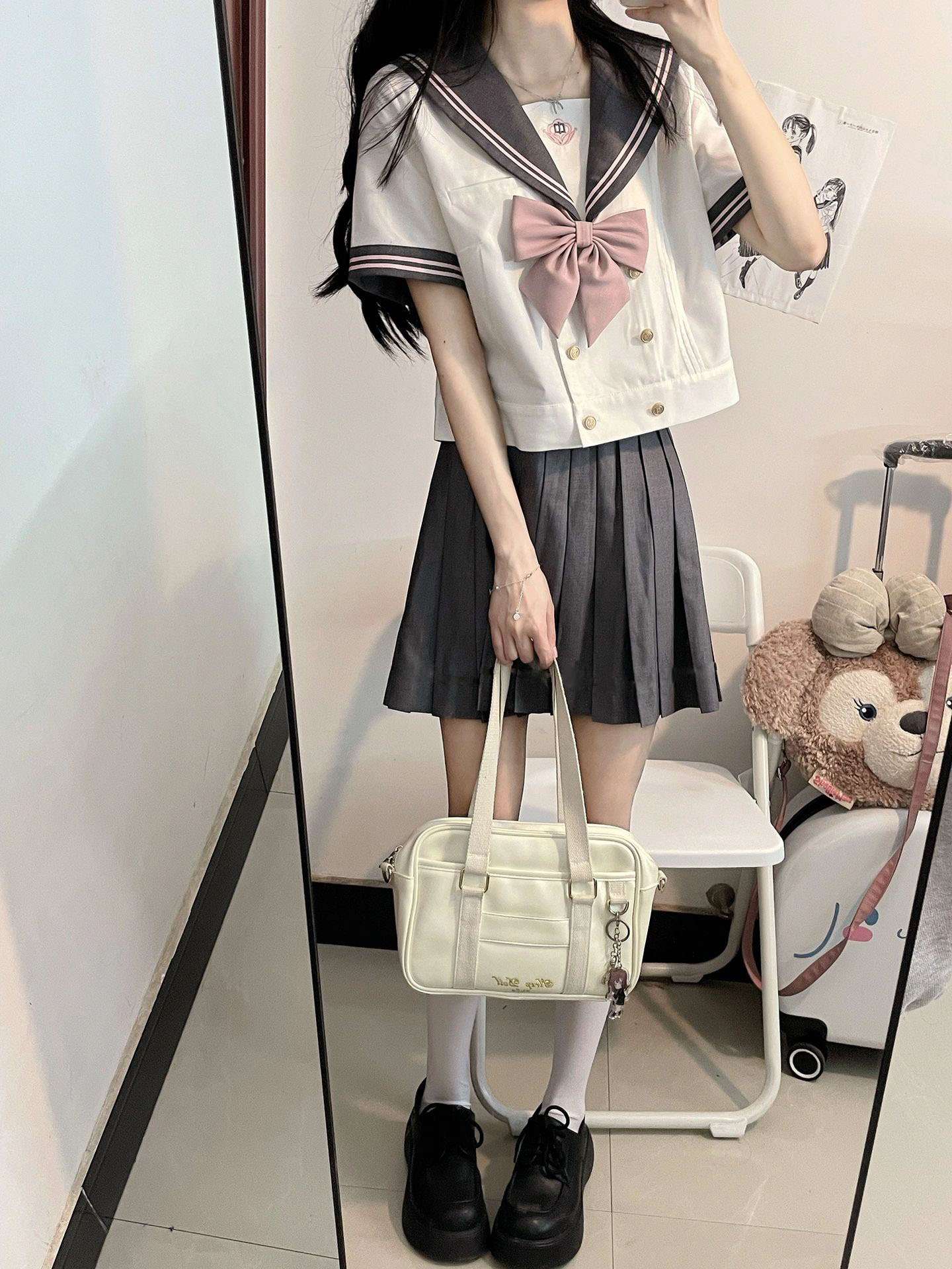 セーラー服 大きなリボン付き 上下セット