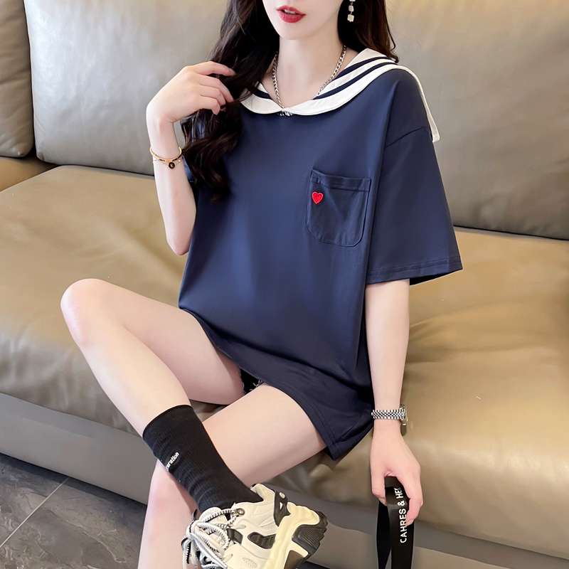 セーラー服 セーラー襟ポケット付きゆったりTシャツ