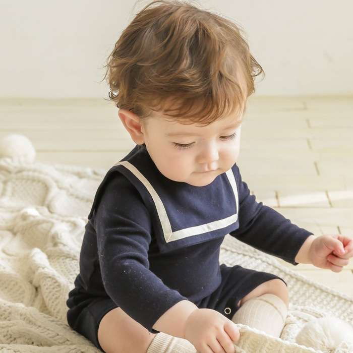 セーラー服 ベビー用ネイビーセーラーロンパース&ワンピース
