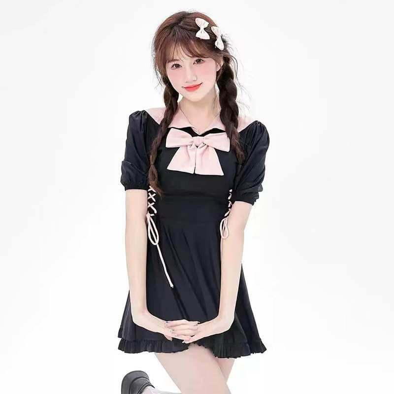 セーラー服 レトロ可愛いリボンセーラーワンピース