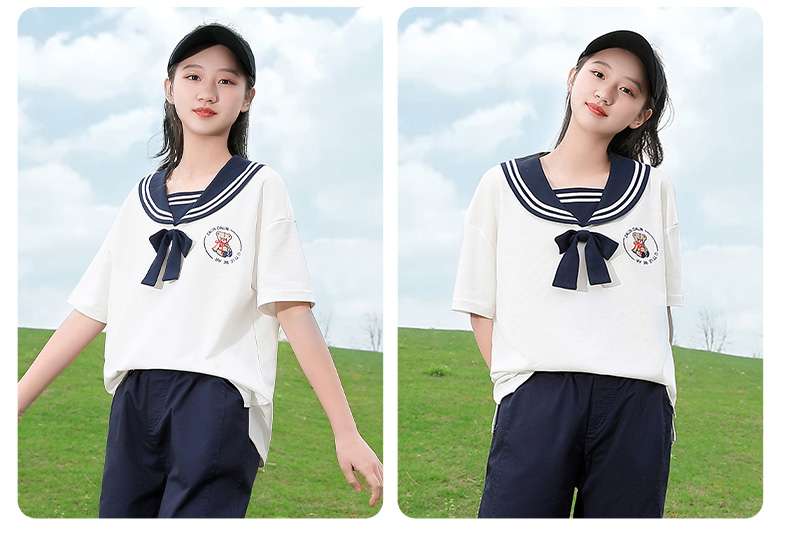 セーラー服 学園風リボン付きセーラーカラーTシャツ