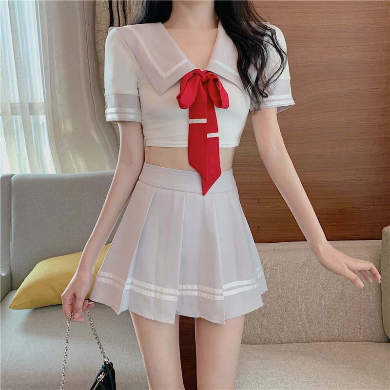 セーラー服 甘美リボン付きショート丈セーラー風上下セット