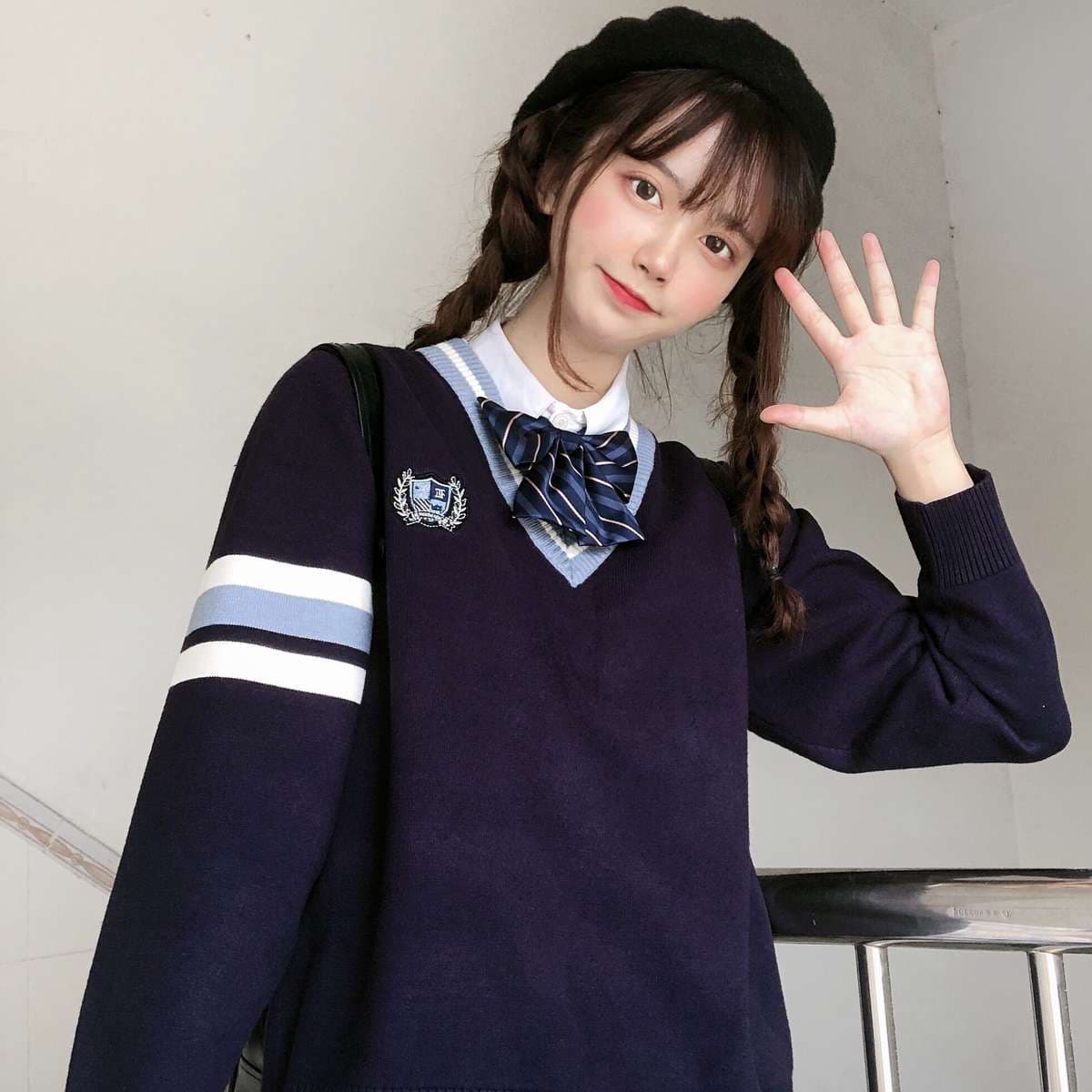 セーラー服 学園風Vネックセーラーニットセーター