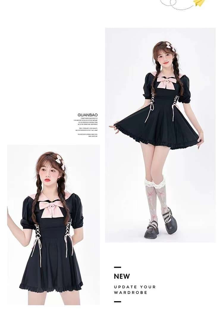 セーラー服 レトロ可愛いリボンセーラーワンピース