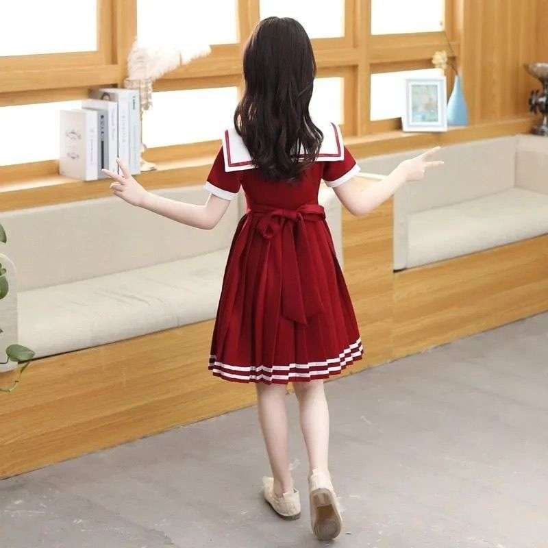 セーラー服 少女の夏向けセーラー風 プリーツワンピース