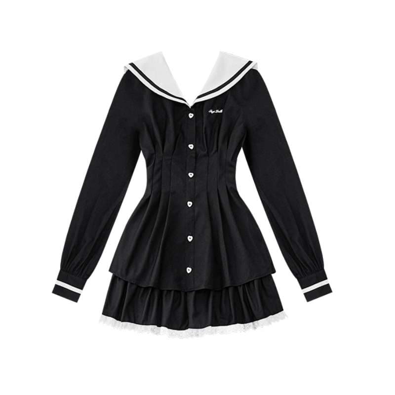 セーラー服 甘めセーラーカラー リボン付きフレアワンピース