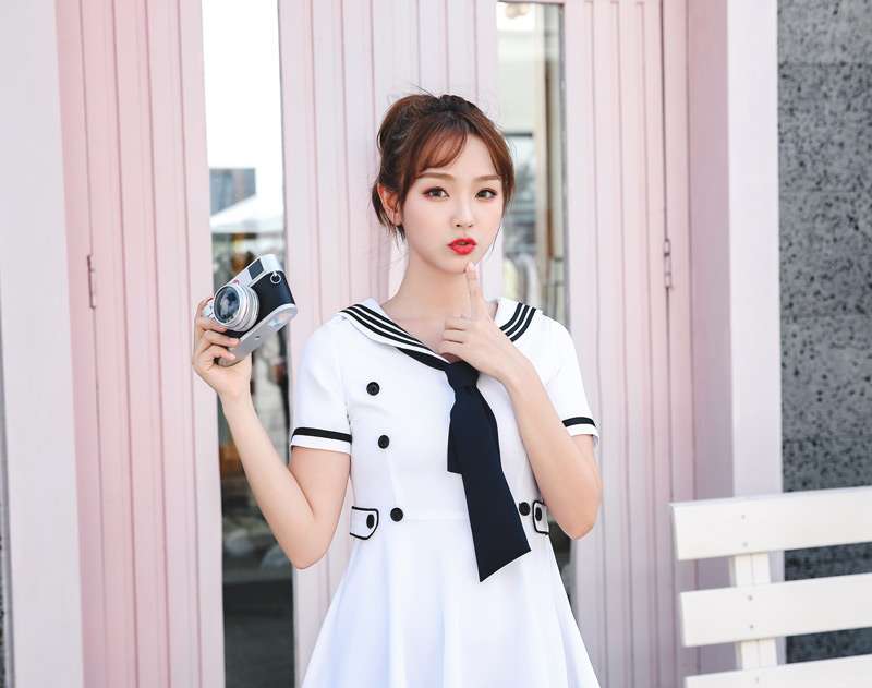 セーラー服 マリンテイスト セーラーカラー フレアワンピース