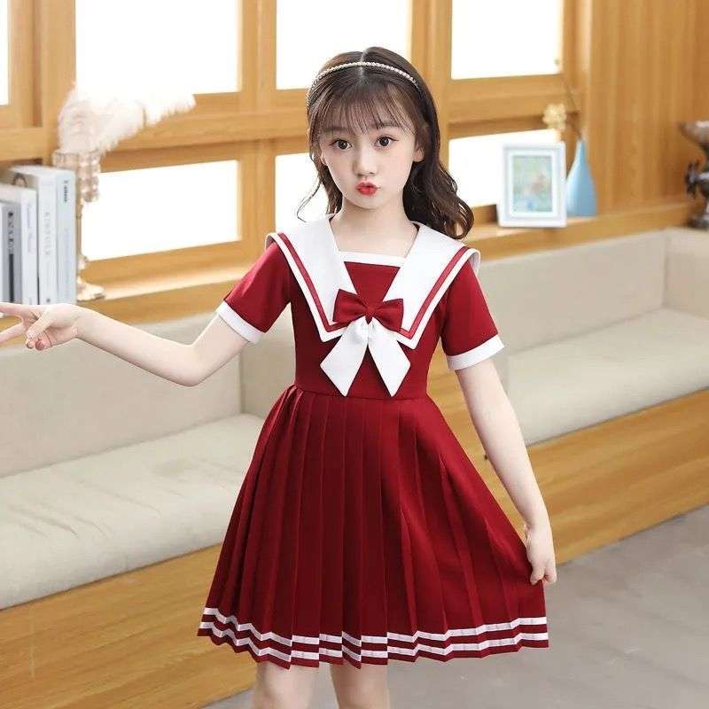 セーラー服 少女の夏向けセーラー風 プリーツワンピース