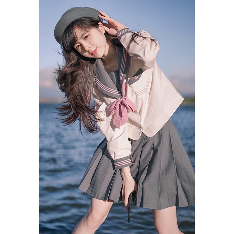 セーラー服 清楚系長袖セーラー服トップス リボン付き