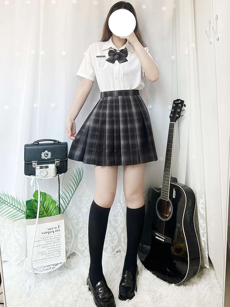 セーラー服 制服風チェック柄プリーツスカートセット