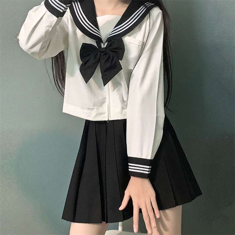 セーラー服 JK風 コスチューム 白黒リボン付き