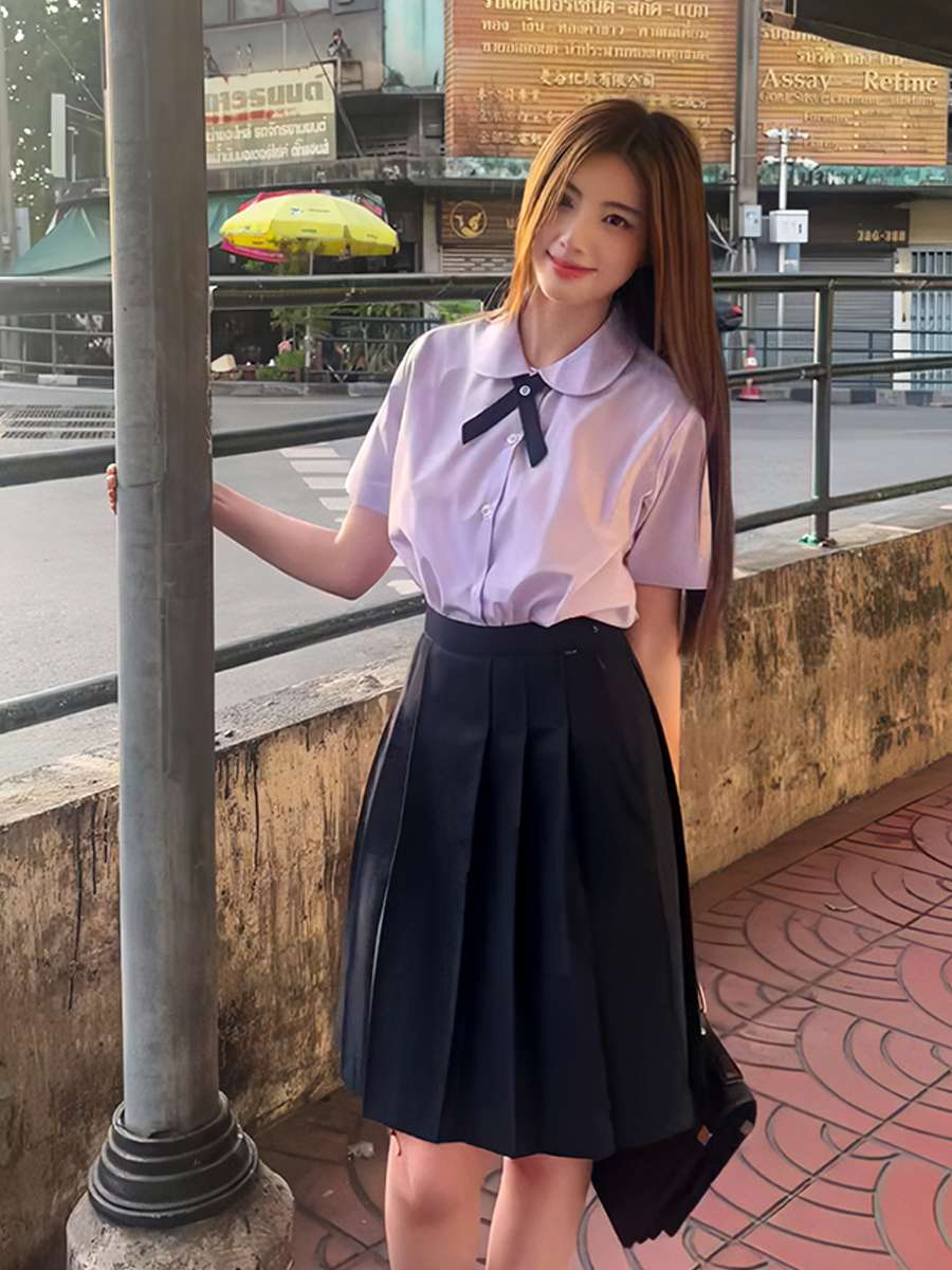 セーラー服 学生風半袖ブラウスとプリーツスカートセット