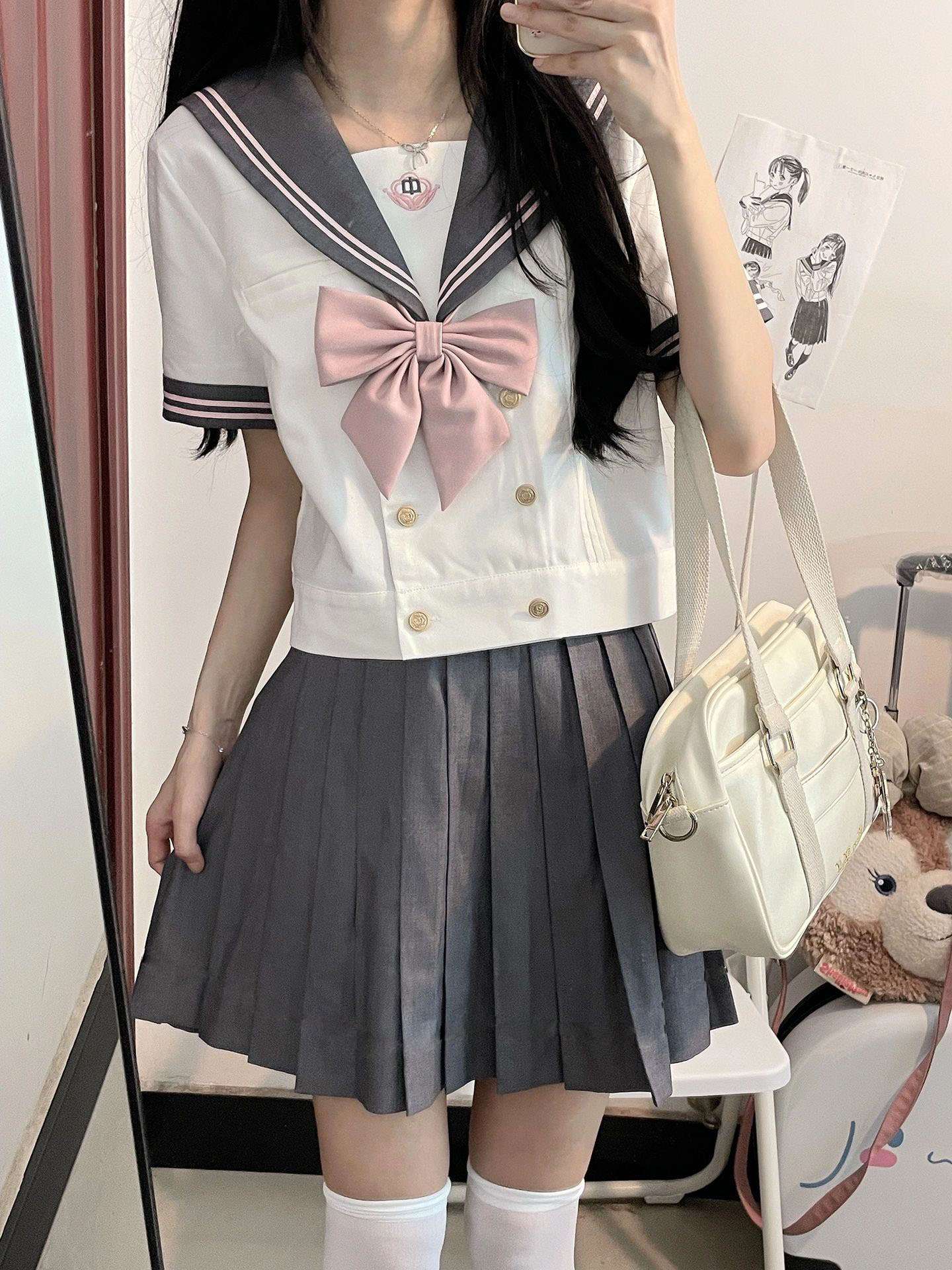 セーラー服 大きなリボン付き 上下セット