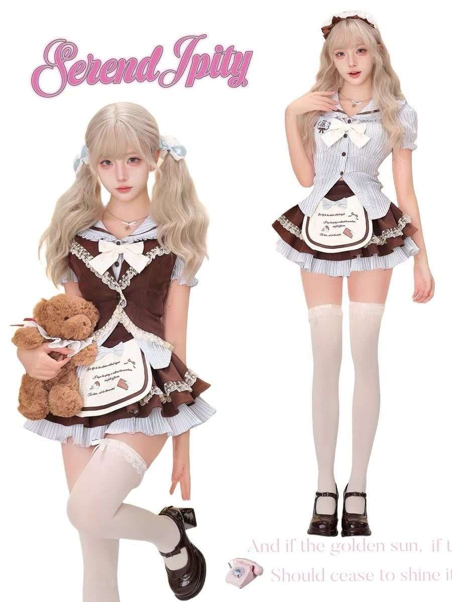 セーラー服 レースとリボン付きメイド風フリルワンピース
