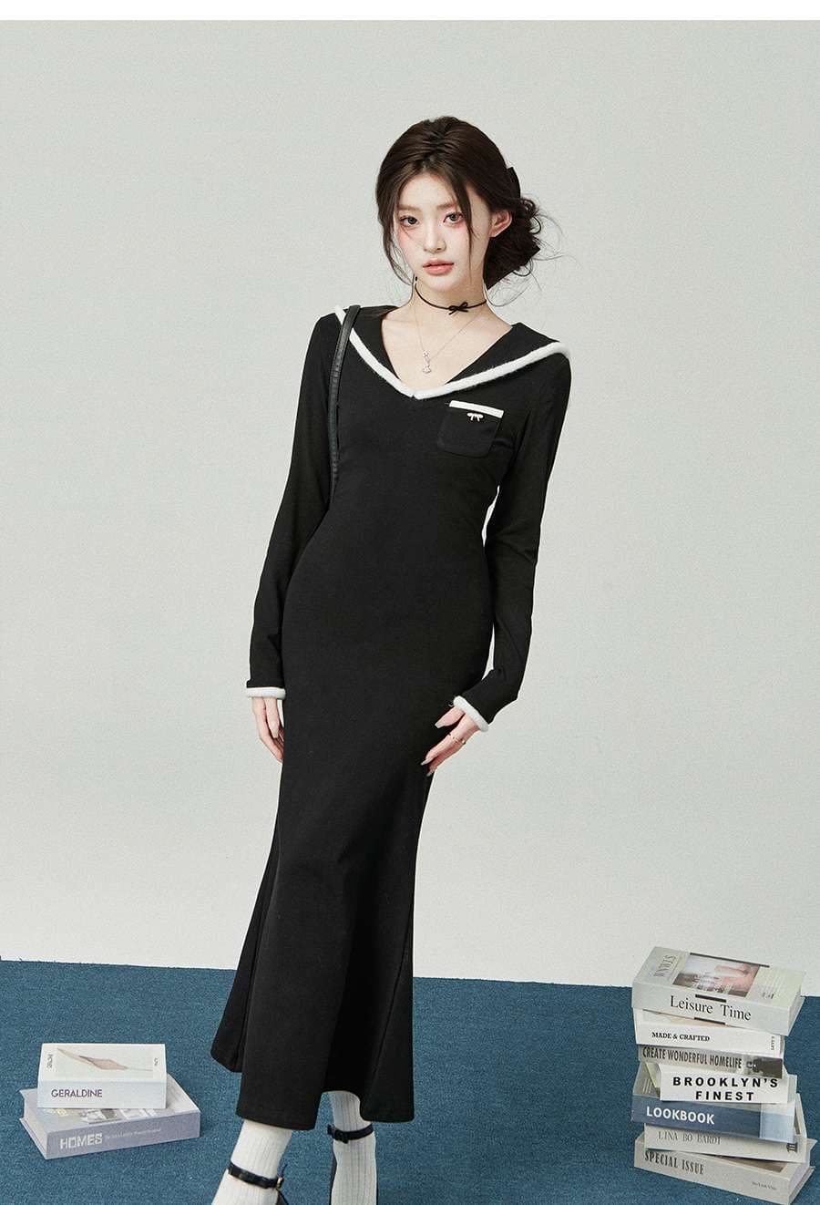 セーラー服 エレガントセーラーカラーマキシワンピース