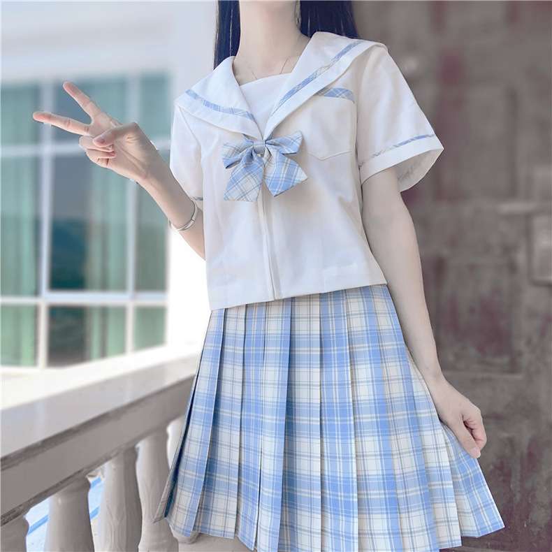 セーラー服 チェック柄リボン付き白 トップス