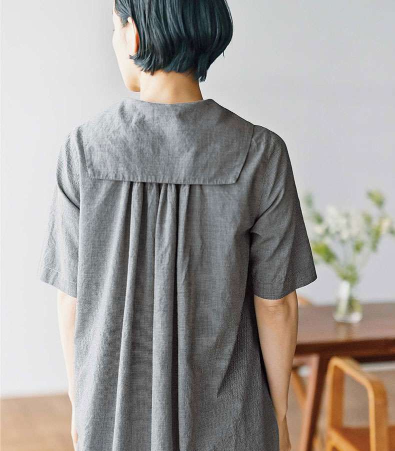 セーラー服 ゆったりセーラー襟リネンワンピース