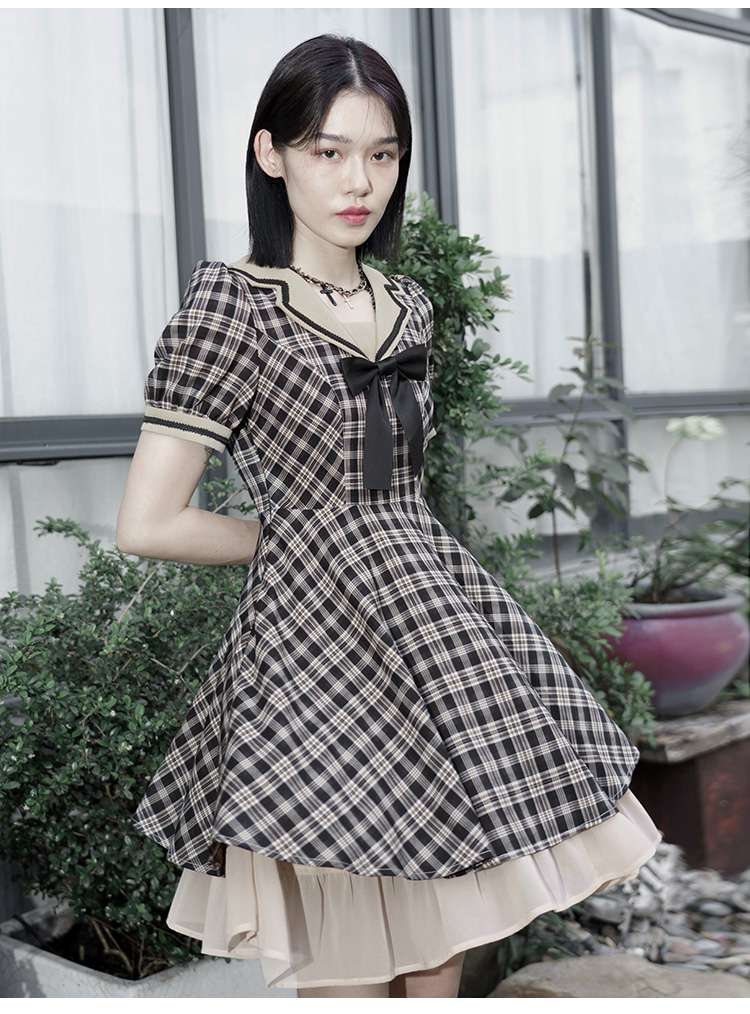 セーラー服 ゴシックパンク風チェック柄セーラーワンピース
