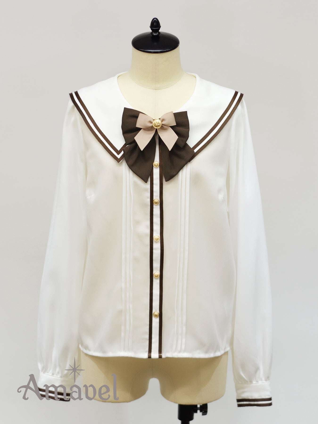 セーラー服 セーラー風リボンブラウス ネイビー&ワインレッド