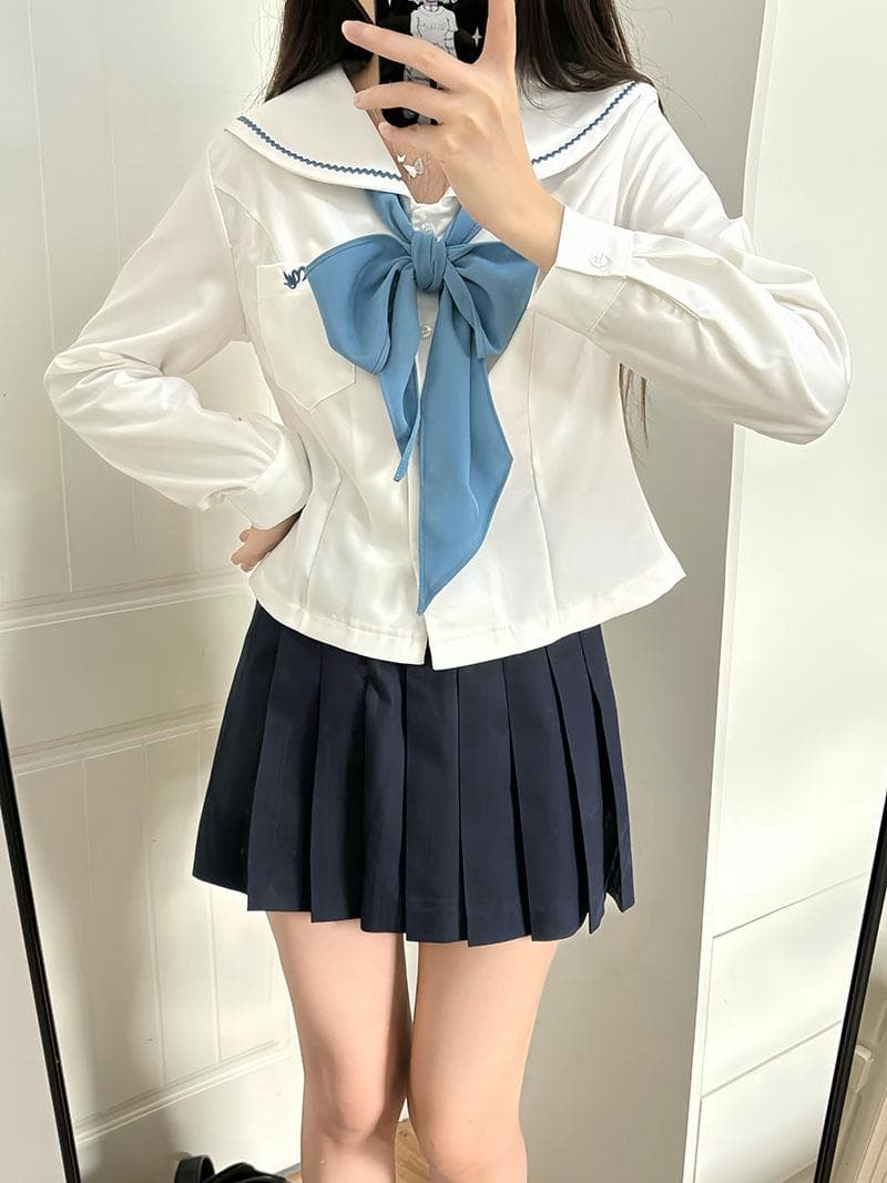 セーラー服 優美リボン付き長袖セーラートップス