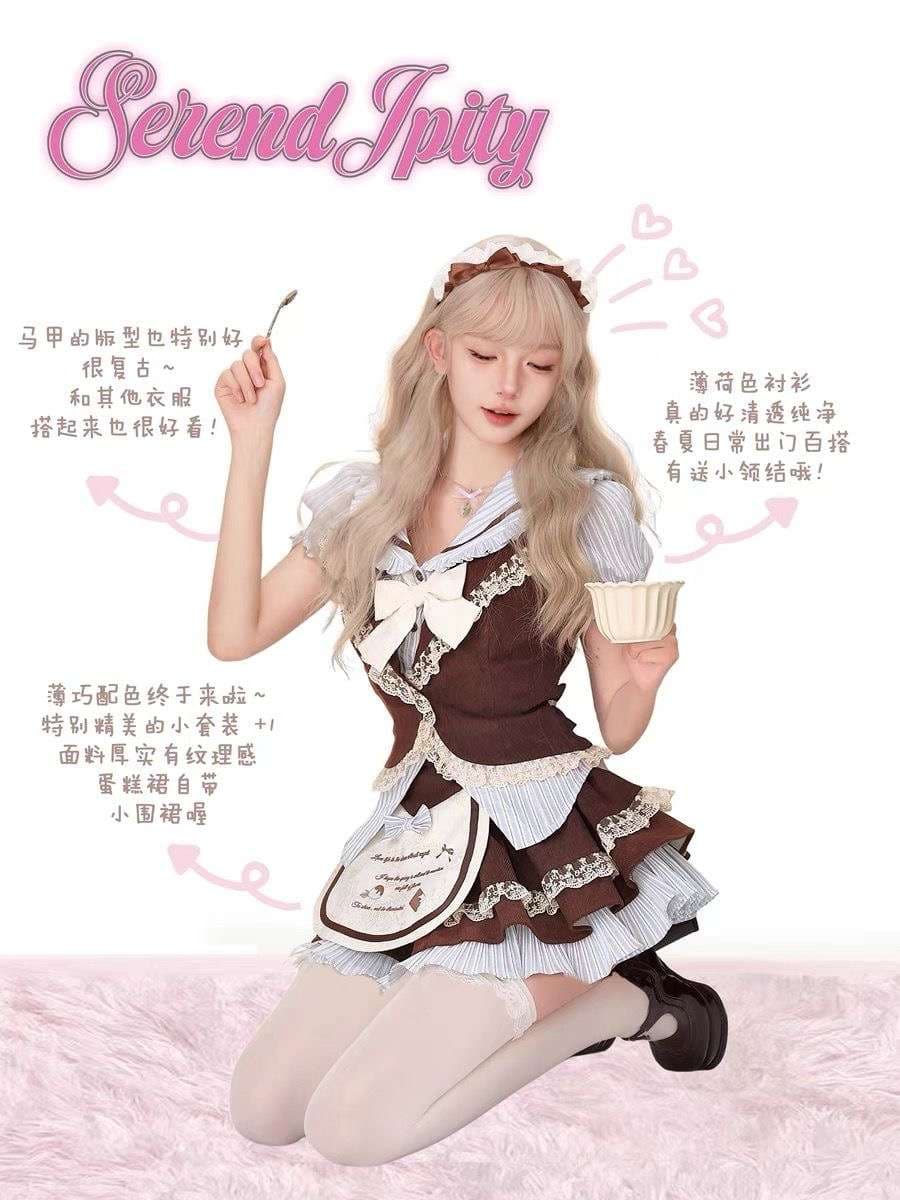セーラー服 レースとリボン付きメイド風フリルワンピース