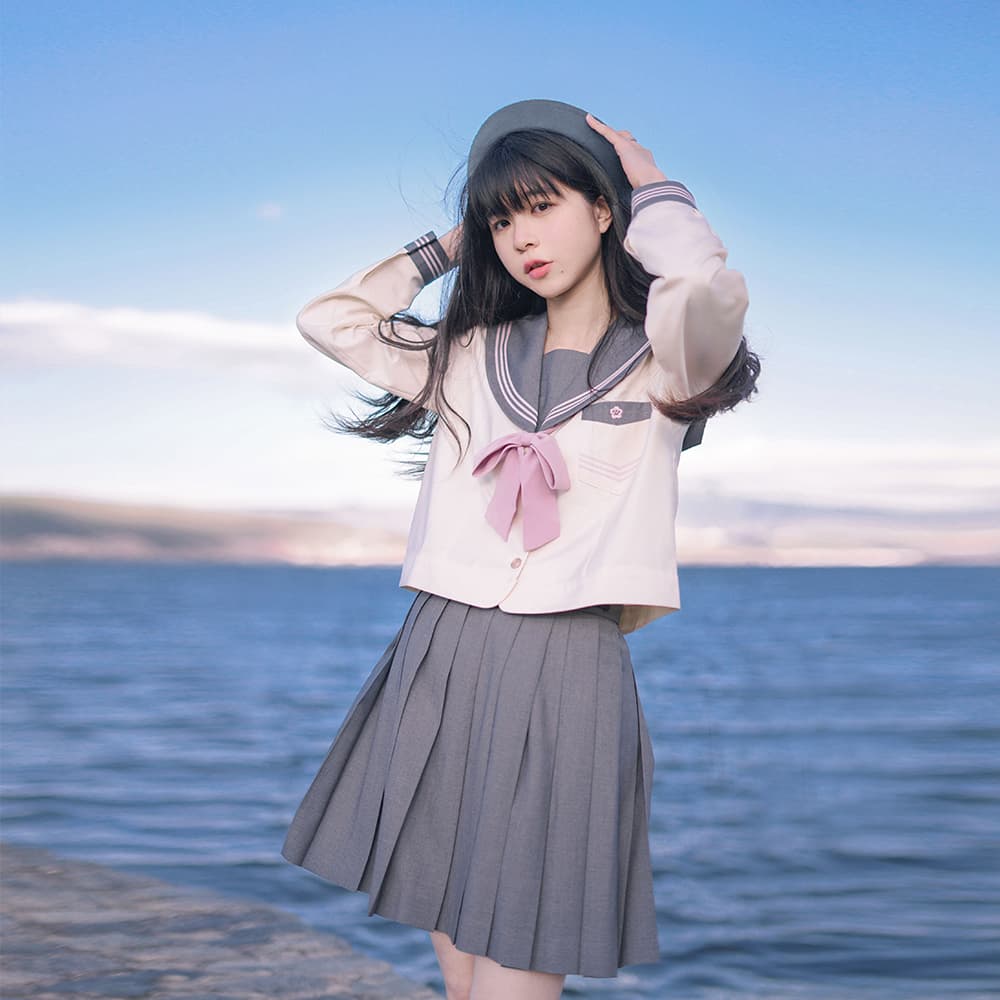 セーラー服 清楚系長袖セーラー服トップス リボン付き
