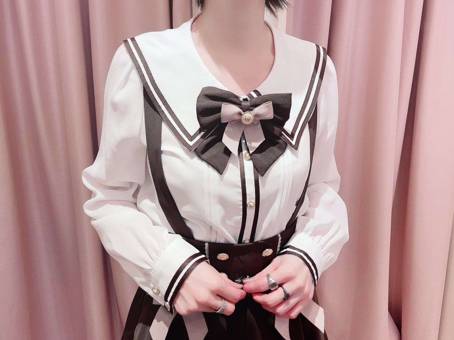 セーラー服 セーラー風リボンブラウス ネイビー&ワインレッド