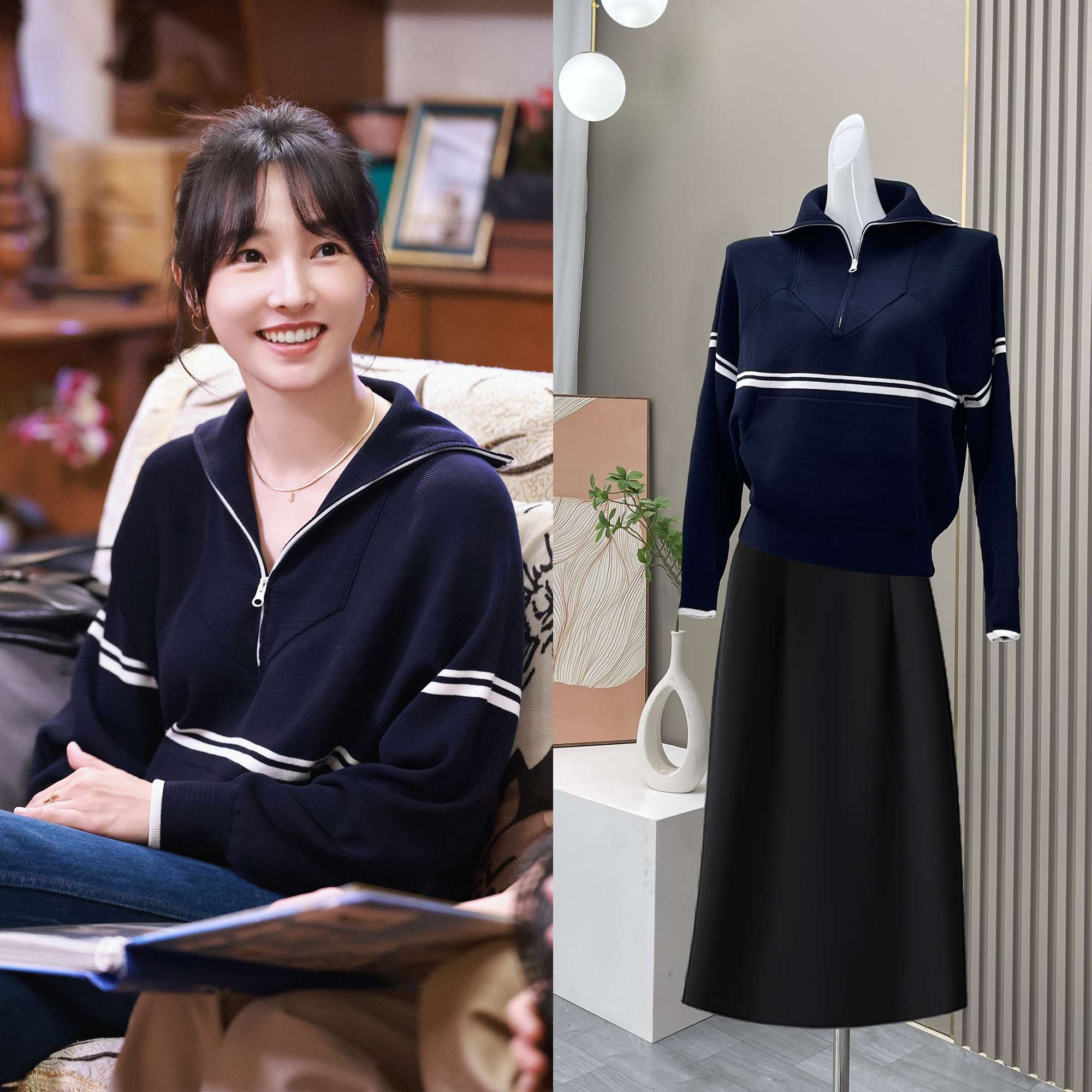セーラー服 ジッパーハーフウールセーター