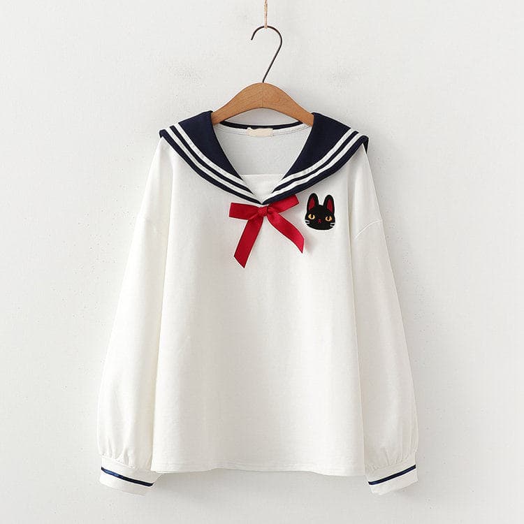 セーラー服 猫刺繍ワンポイント付き長袖セーラーブラウス
