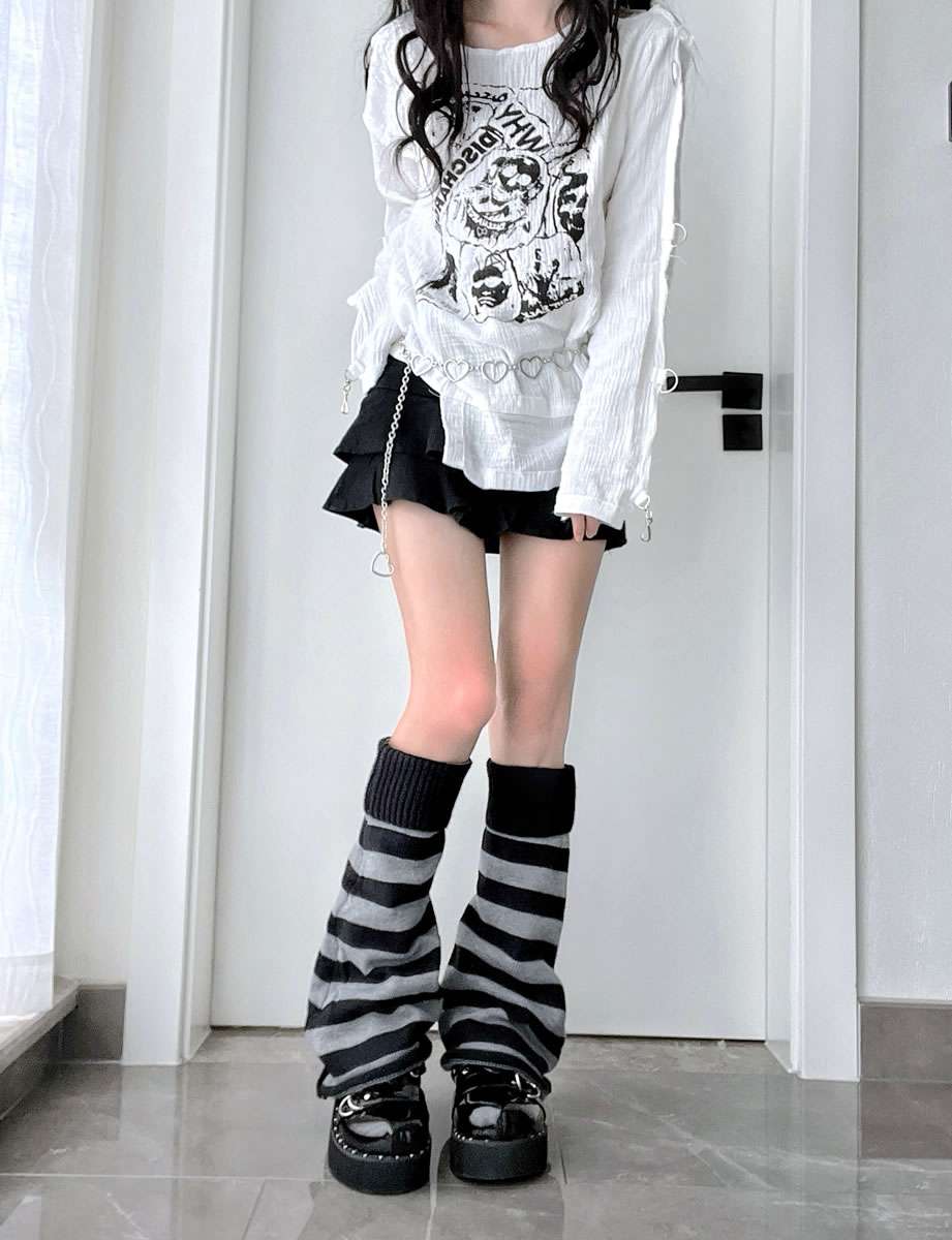 セーラー服 ストライプ柄オーバーニーソックス