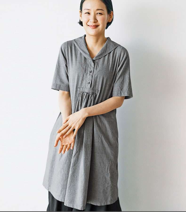 セーラー服 ゆったりセーラー襟リネンワンピース