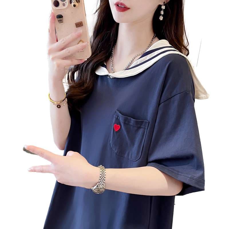 セーラー服 セーラー襟ポケット付きゆったりTシャツ