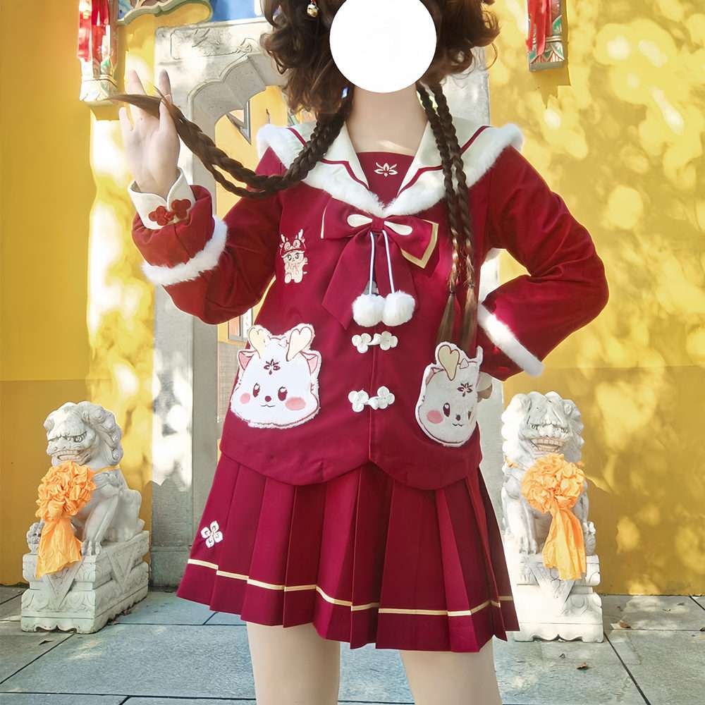 セーラー服 冬のかわいいウサギ柄 コスプレ衣装