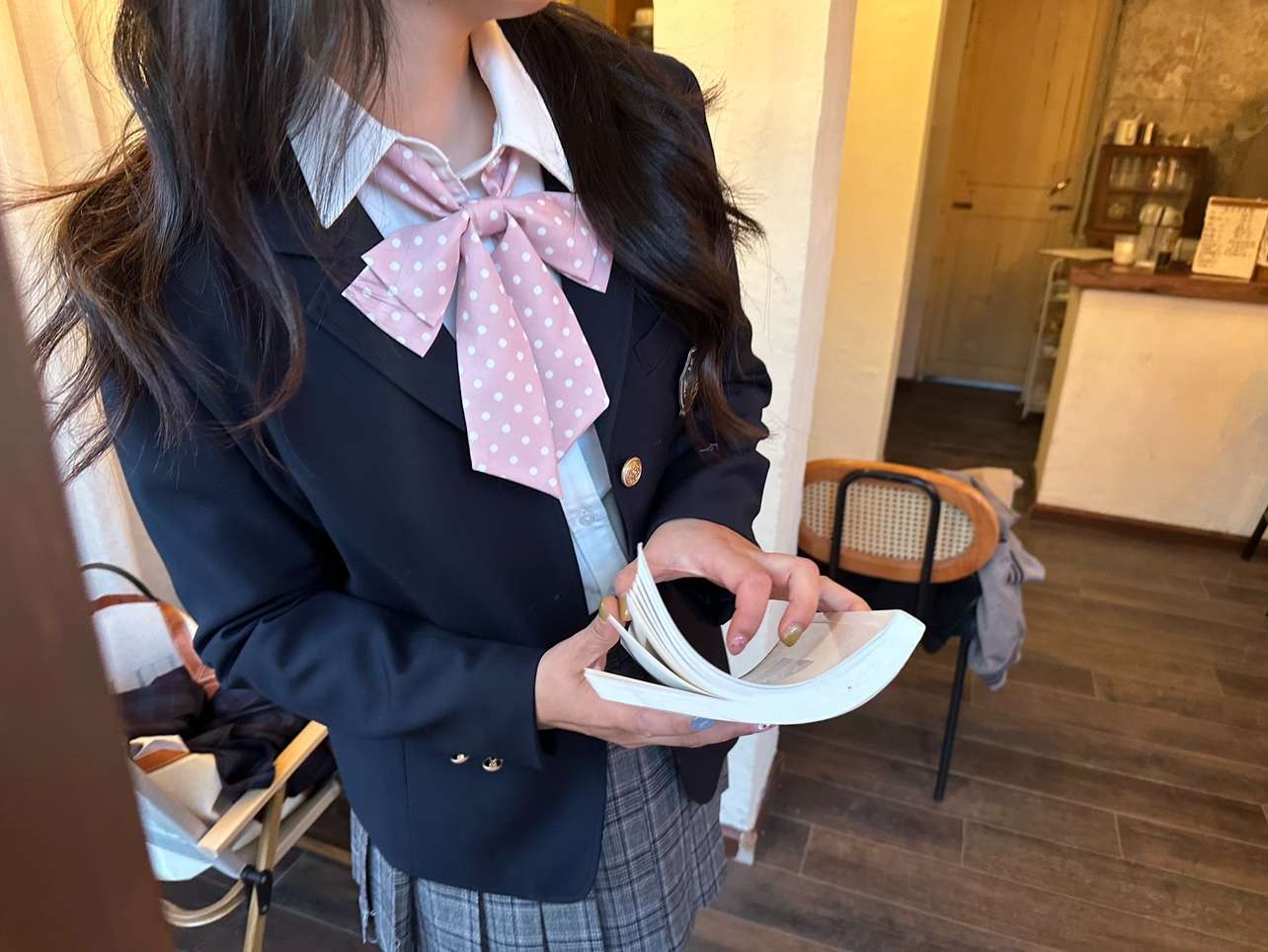 セーラー服 制服風ポルカドットリボンワンピース