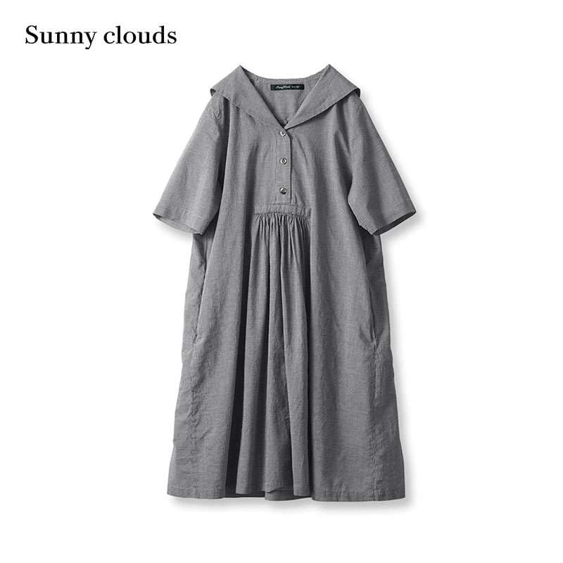 セーラー服 ゆったりセーラー襟リネンワンピース
