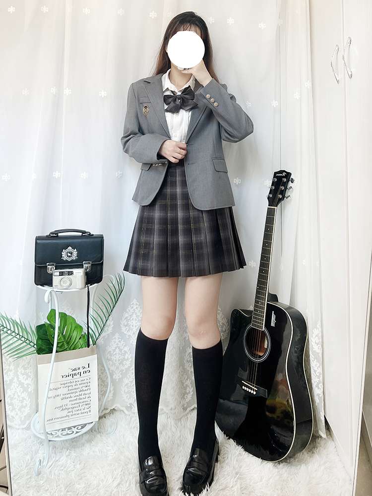 セーラー服 制服風チェック柄プリーツスカートセット