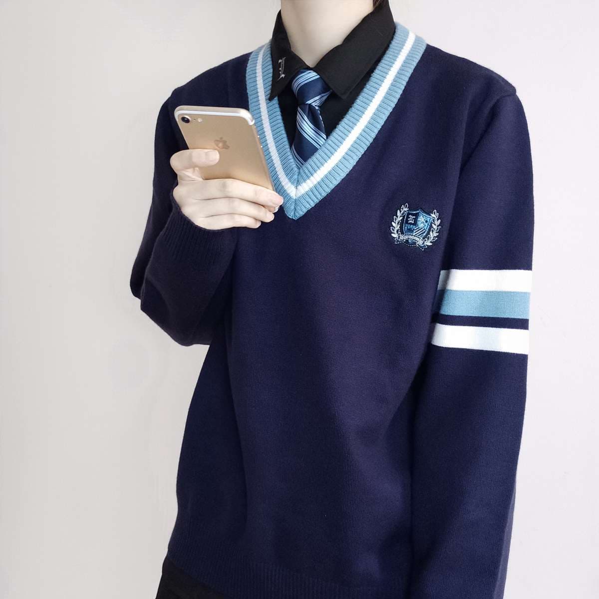 セーラー服 学園風Vネックセーラーニットセーター