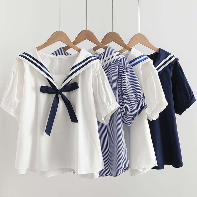 セーラー服 ネイビーセーラーカラー半袖ブラウス