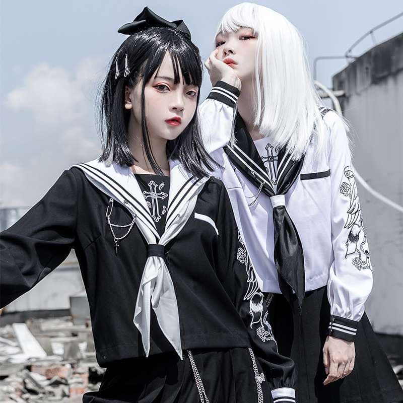 セーラー服 ゴシック 十字架&スカル刺繍入り
