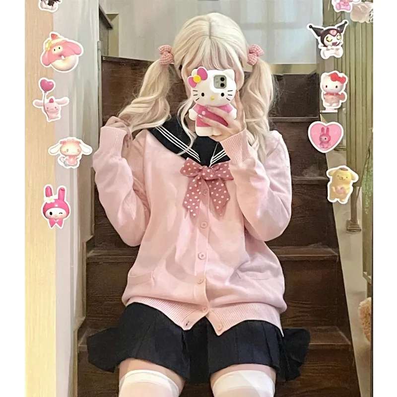 セーラー服 可愛いセーラー襟カーディガン制服セット