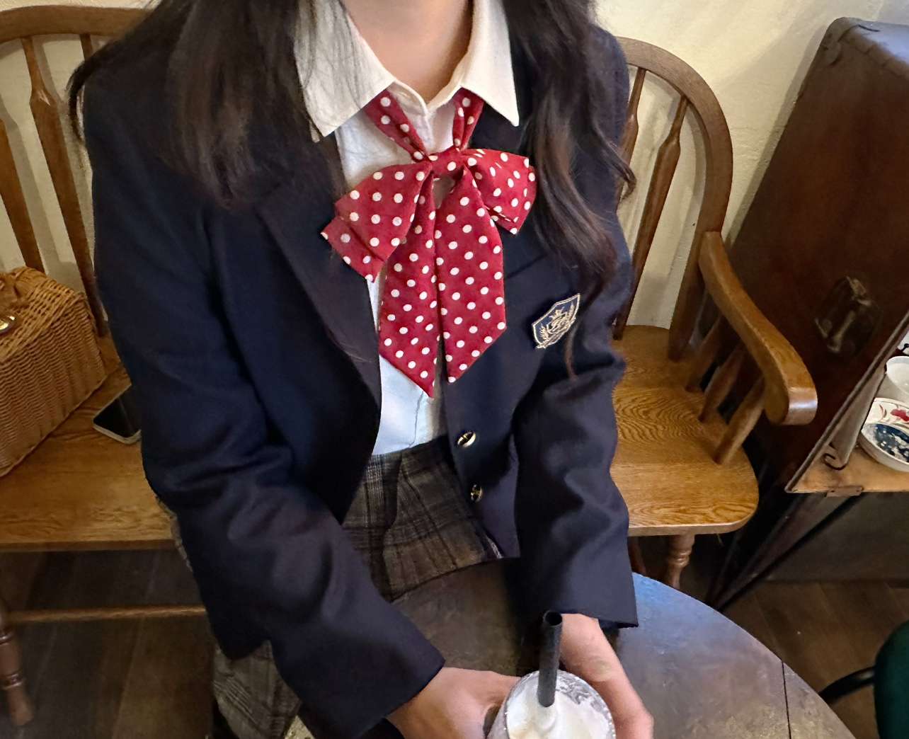 セーラー服 制服風ポルカドットリボンワンピース