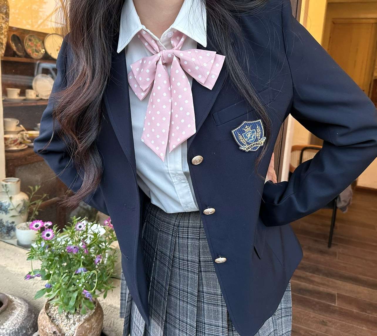 セーラー服 制服風ポルカドットリボンワンピース