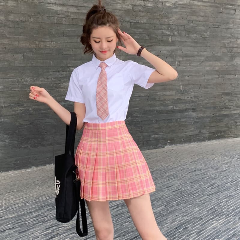 セーラー服 学園風半袖制服ブラウス ネクタイ付きスクールシャツ