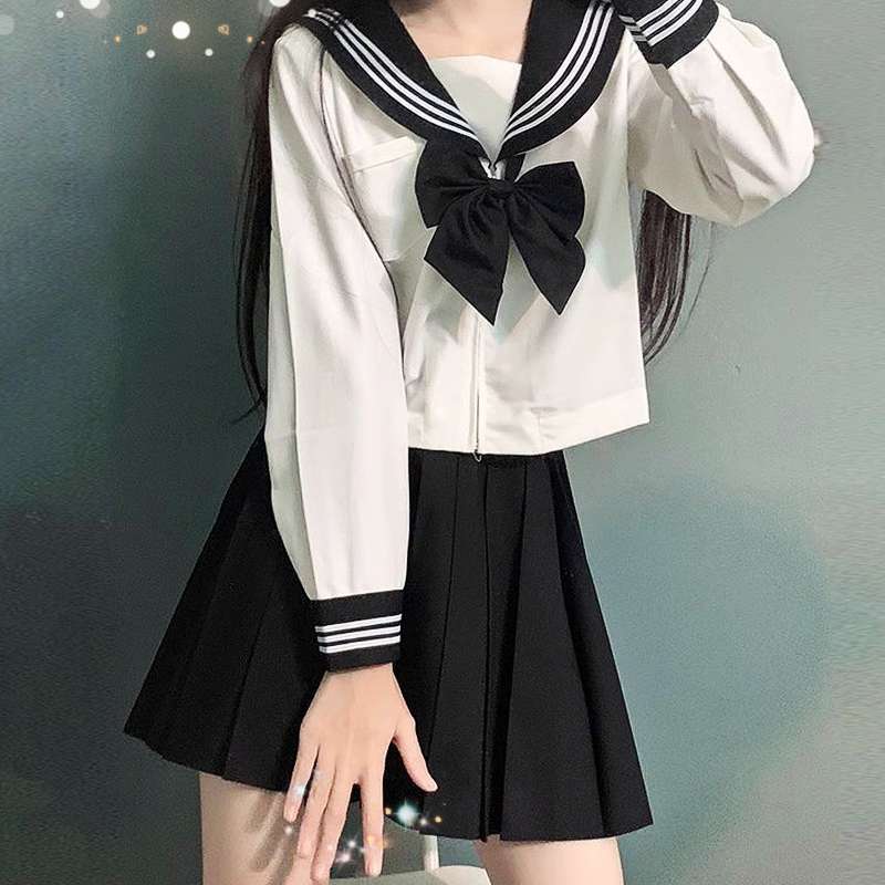 セーラー服 JK風 コスチューム 白黒リボン付き
