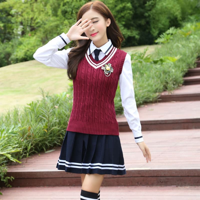 セーラー服 学園風ニットベスト付き長袖制服ブラウス