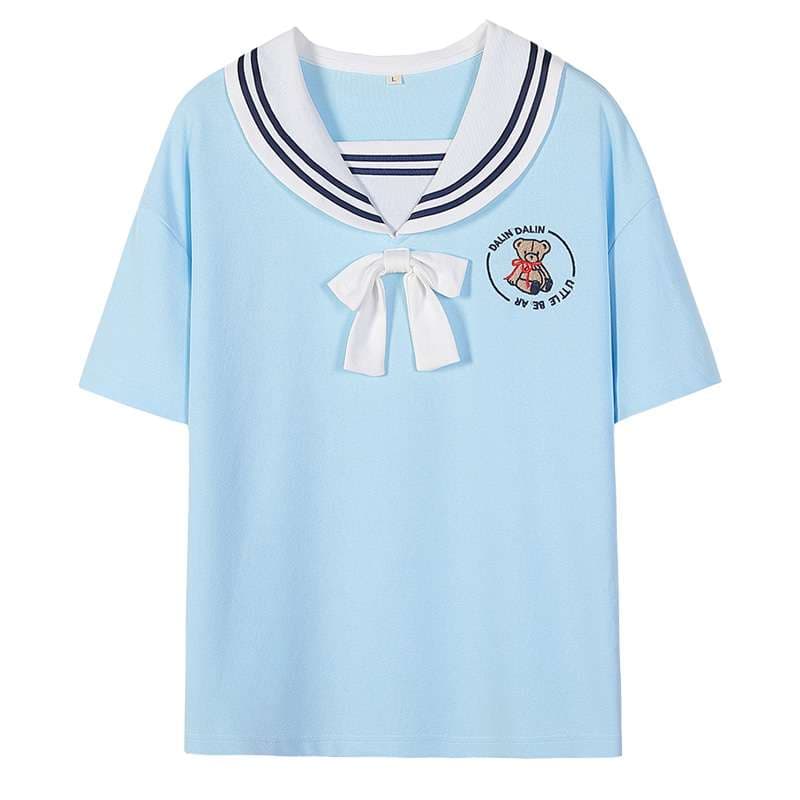 セーラー服 学園風リボン付きセーラーカラーTシャツ