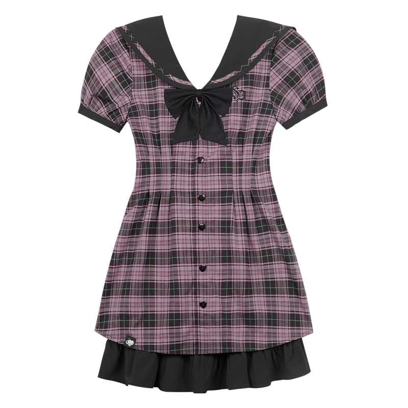セーラー服 プレッピースタイル チェック柄セーラーワンピース